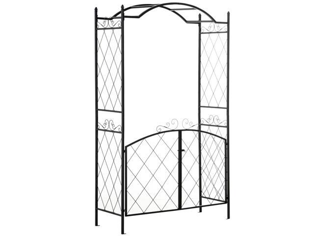 Aosom 85' Garden Arch Arbor, Metal Arch Trellis with Gate, Garden Archway for Climbing Vines, Wedding Ceremony Decoration, Black