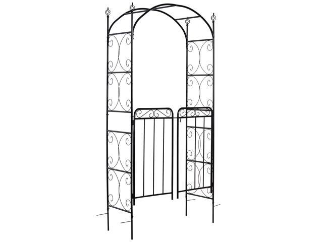 Aosom 84' Garden Arch Arbor with Gate, Metal Arch Trellis, Garden Archway for Climbing Vines, Wedding Ceremony Decoration, Flourishes & Arrow Tips,...