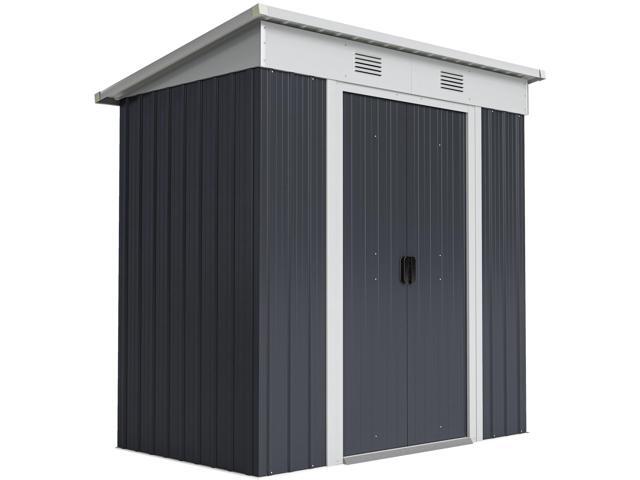 Aosom 6' x 4' Metal Lean to Garden Shed, Outdoor Storage Shed, Garden Tool House with Double Sliding Doors, 2 Air Vents for Backyard, Patio, Lawn,...