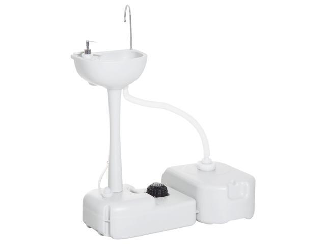 Aosom Portable Camping Sink, Handwashing Station Basin with 4.5 Gal (17 L) Tank, 6.3 Gal (24 L) Recovery Tank, Rolling Wheels & Soap Dispenser for...