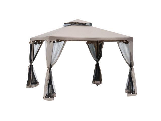 Aosom 10' x 10' Gazebo Tent, Double Roof Outdoor Canopy Shelter, with Netting Fabric and Vented Roof, Steel Corner Frame for Garden, Lawn,...