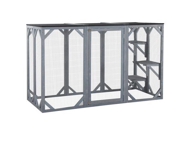 Aosom 71' x 32' x 44' Large Wooden Outdoor Cat Enclosure Catio Cage With 3 Platforms, Gray