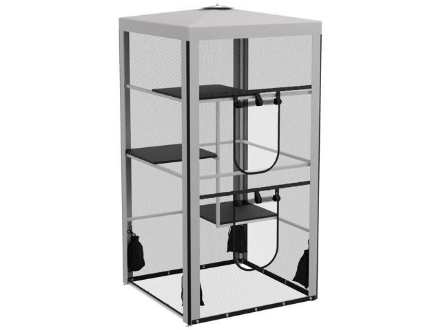 Aosom 79'H Cat House Kitten Enclosure Mesh Playpen Steel Frame with 3 Platforms, 2 Doors and 4 Sandbags for Stability, Indoor/Outdoor