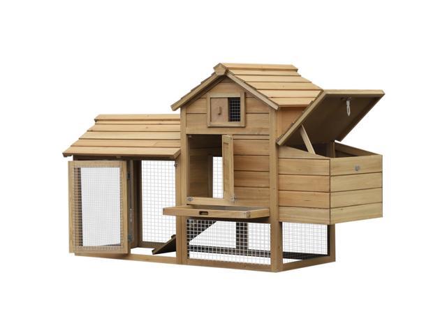 Aosom 59' Small Wooden Chicken coop Hen House Poultry Cage for Outdoor Backyard with 2 Doors, Nesting Box and Removable Tray, Natural Wood