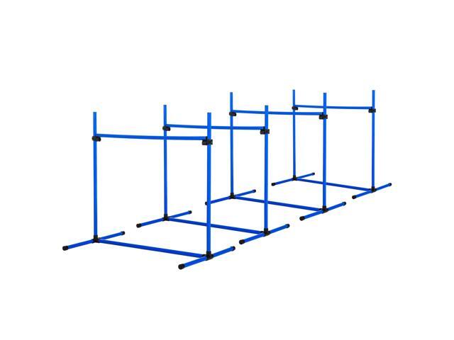 Aosom 4 Piece Dog Agility Starter Kit with Adjustable Height Jump Bars, Included Carry Bag & Displacing Top Bar - Blue