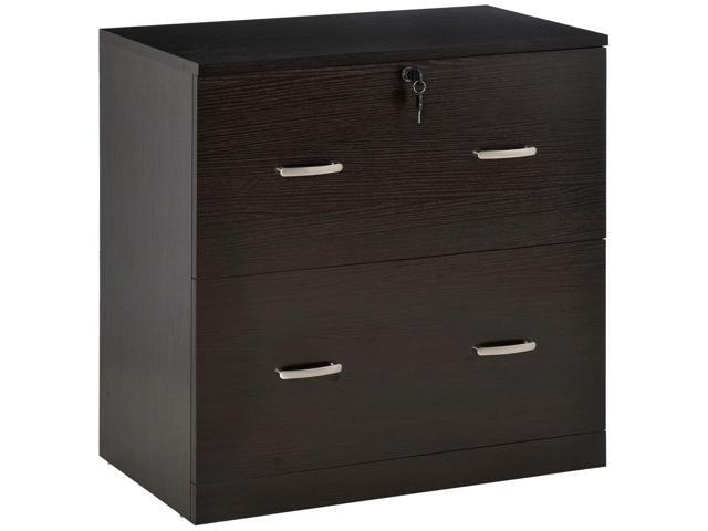Aosom 2-Drawer File Cabinet with Lock and Keys, Lateral Storage Filing Cabinet with Hanging Bar for Letter Size, Home Office, Espresso