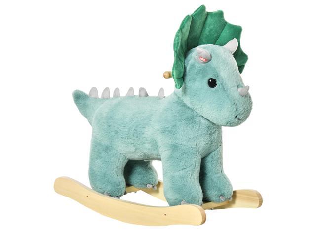AosomQaba Kids Plush Ride-On Rocking Horse Triceratops-shaped Plush Toy Rocker with Realistic Sounds for Child 36-72 Months Dark Green