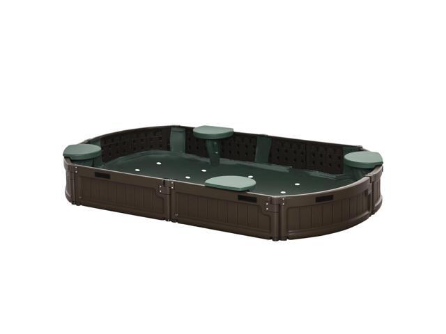 Aosom Kids Outdoor Sandbox with Cover Garden Bed Sand Pit, Easy Assembly Children's Oval Sandbox for Backyard, Brown, 72' x 41.25' x 8.75'