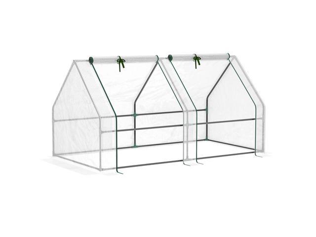 Aosom Portable Mini Greenhouse, Outdoor Garden with Large Zipper Doors and Water/UV PE Cover, 6' x 3' x 3', White