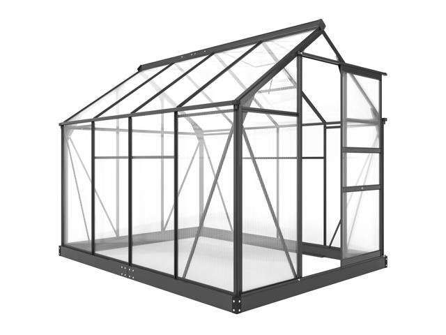 Aosom Polycarbonate Greenhouse, Heavy Duty Outdoor Aluminum Walk-in Green House Kit Vent Door, 6.2'x8.3'x6.6' Gray