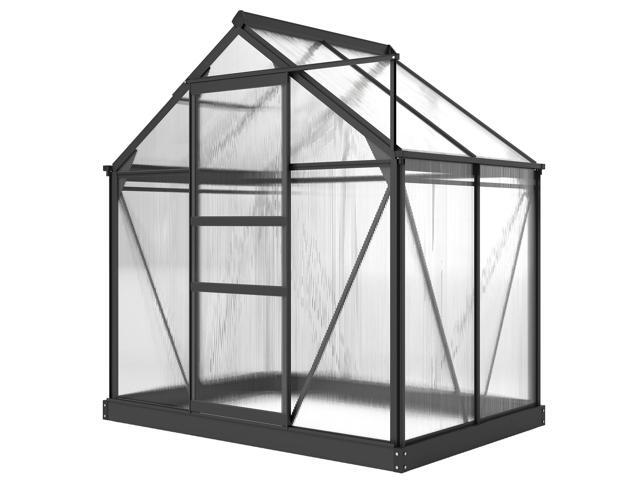 Aosom Polycarbonate Greenhouse, Heavy Duty Outdoor Aluminum Walk-in Green House Kit Vent Door, 6.2'x4.3'x6.6' Gray