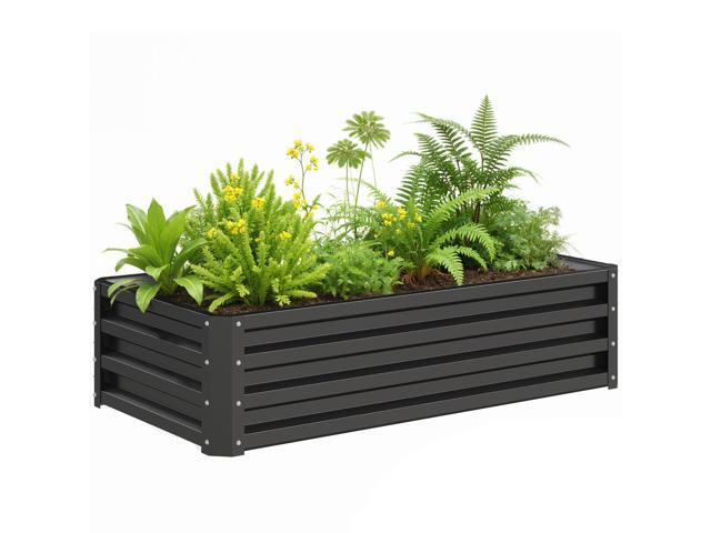 Aosom Galvanized Raised Garden Bed, 4' x 2' x 1' Metal Planter Box, for Growing Vegetables, Flowers, Herbs, Succulents, Gray