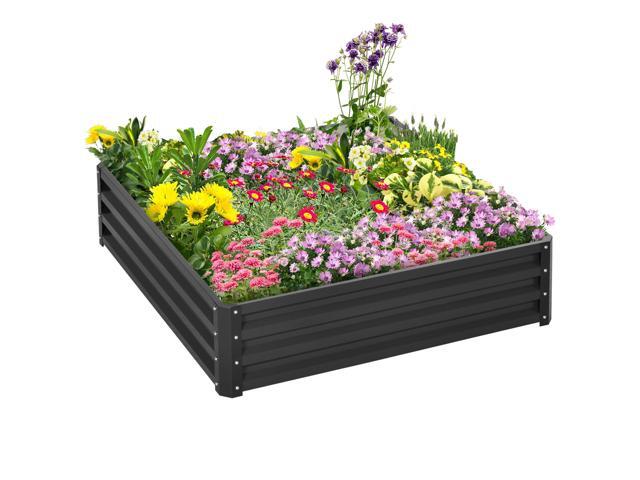 Aosom Galvanized Raised Garden Bed, 4' x 4' x 1' Metal Planter Box, for Growing Vegetables, Flowers, Herbs, Succulents, Gray