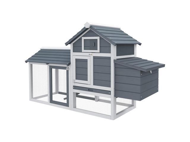 Aosom 59' Small Wooden Chicken Coop Hen House Poultry Cage for Outdoor Backyard with 2 Doors, Nesting Box and Removable Tray, White