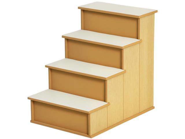 Aosom Pet Stairs, Small Pet Steps with Cushioned Removable Covering for Dogs and Cats Up To 22 lbs, Natural