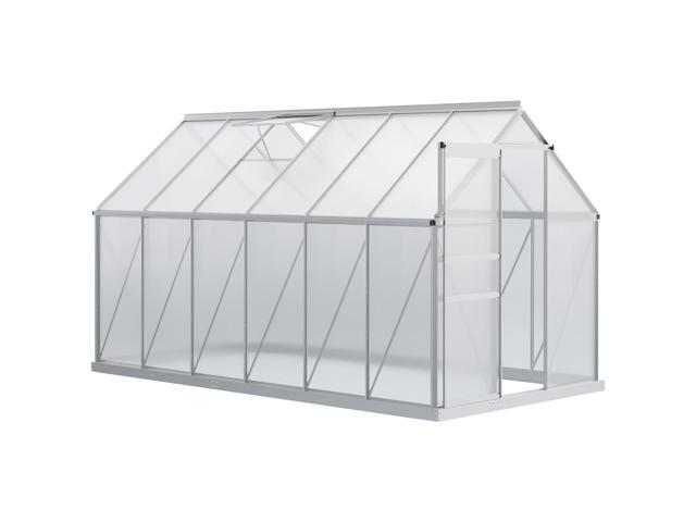 Aosom 12' x 6' x 6.5' Polycarbonate Greenhouse with Aluminum Frame, Walk-in Heavy Duty Green House with Adjustable Roof Vent, Rain Gutter and...