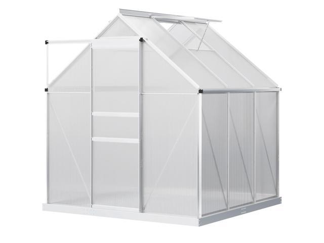 Aosom 6' x 6' x 6.5' Polycarbonate Greenhouse with Aluminum Frame, Walk-in Heavy Duty Green House with Adjustable Roof Vent, Rain Gutter and...
