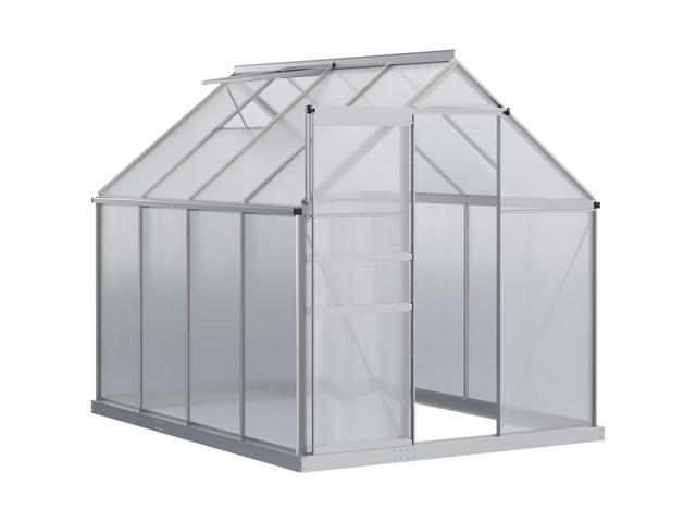 Aosom 8' x 6' Aluminum Outdoor Greenhouse, Polycarbonate Walk-in Garden Greenhouse Kit with Adjustable Roof Vent, Rain Gutter and Sliding Door for...