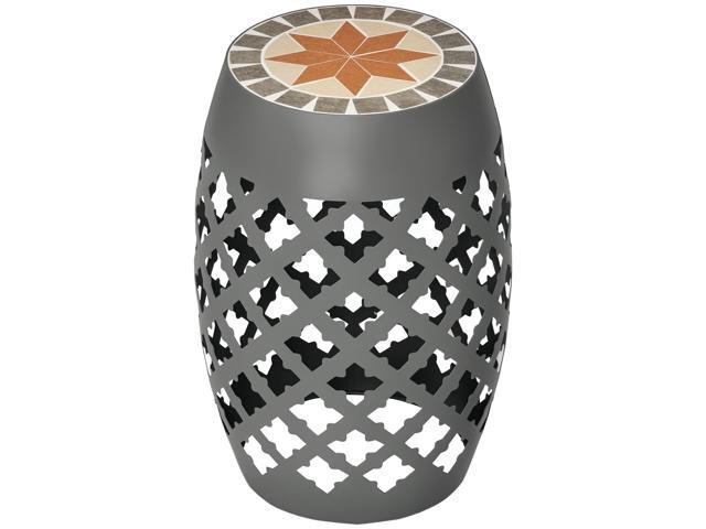 Aosom 12' Patio Round Side Table, Outdoor Footstool, Garden Mosaic Accent Side Table, Plant Stand, Gray