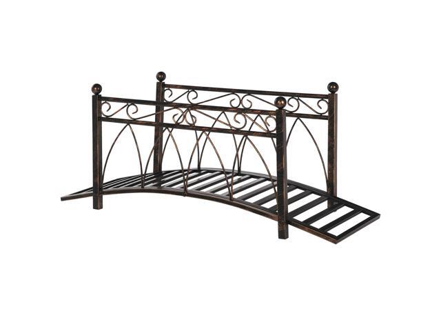 Aosom 3.3' Metal Arch Zen Garden Bridge with Safety Siderails, Decorative Footbridge, Delicate Scrollwork & Corner Spheres for Stream, Fish Pond,...