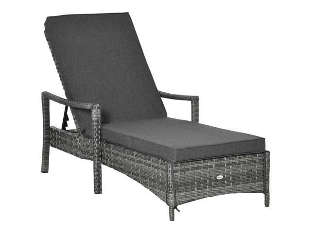 Aosom Wicker Chaise Lounge, 4 Position Adjustable Backrest and Cushions Outdoor Lounge Chair PE Rattan Sun Lounger for Poolside, Balcony or Garden,...