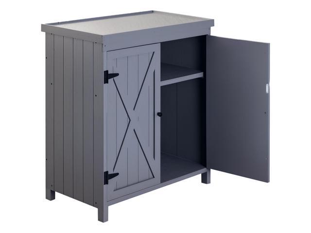 Aosom Outdoor Storage Cabinet, Outdoor Tool Shed with Galvanized Top and Two Shelves for Yard Tools or Pool Accessories, Gray