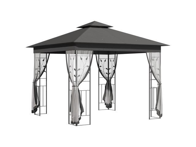 AosomÂ 10'Â xÂ 10'Â Metal Patio Gazebo, Double Roof Outdoor Gazebo Canopy Shelter with Tree Motifs Corner Frame and Netting, for Garden, Lawn,...