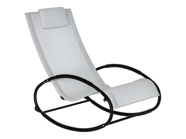 Aosom Pool Lounger, Outdoor Rocking Lounge Chair for Sunbathing, Pool, Beach, Porch with Pillow and Cool Mesh, Sun Tanning Rocker, Grey