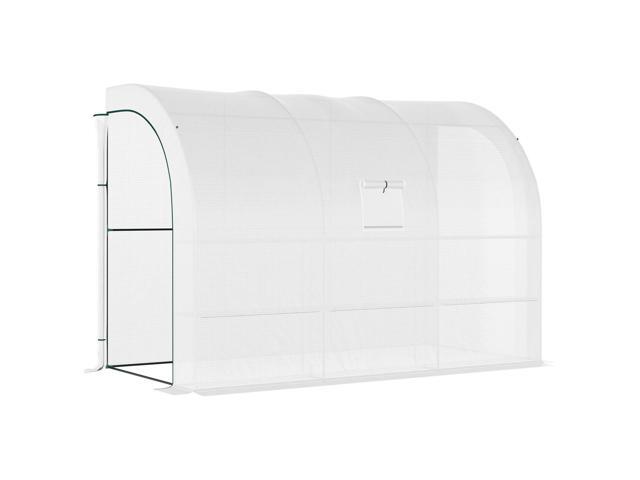 Aosom 10' x 5' x 7' Outdoor Walk-In Greenhouse, Plant Nursery with Zippered Doors, PE Cover and 3 Wire Shelves, White