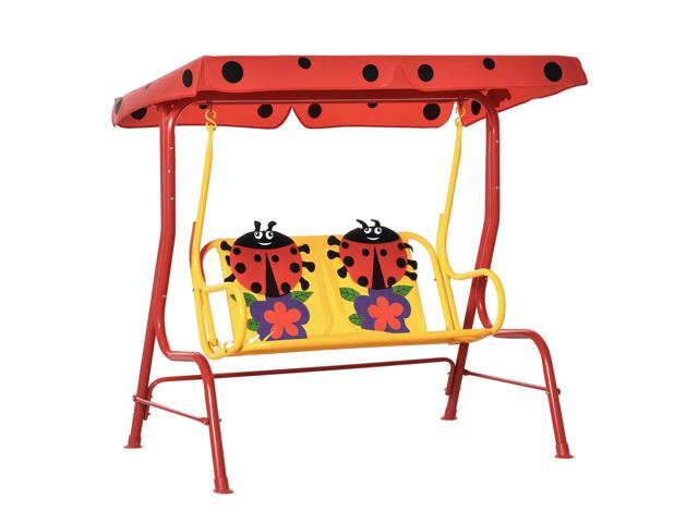 Aosom Porch Swing for Kids with Adjustable Canopy to Block Sun at Angles, Kids Swing Chair with Seatbelts, Ladybug Pattern, Gift for Kids Ages 3-6,...