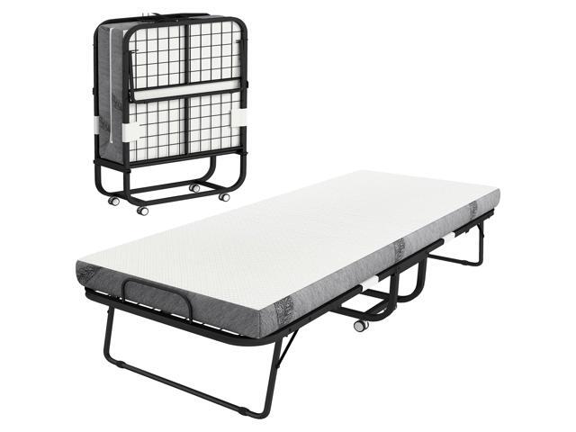 Aosom Folding Bed with Mattress for Adults, Long Twin Size, Portable Foldable Bed with 4' Foam Mattress & Space-Saving Steel Frame, 79' x 35', Fold...