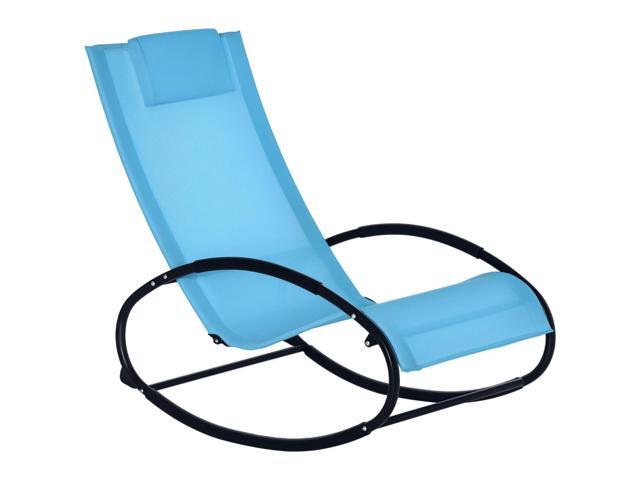 Aosom Pool Lounger, Outdoor Rocking Lounge Chair for Sunbathing, Pool, Beach, Porch with Pillow and Cool Mesh, Sun Tanning Rocker, Sky Blue