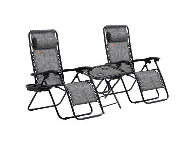 Aosom Zero Gravity Chair Set with Side Table, Folding Reclining Chair with Cupholders & Pillows, Adjustable Lounge Chairs for Pool, Backyard, Lawn,...