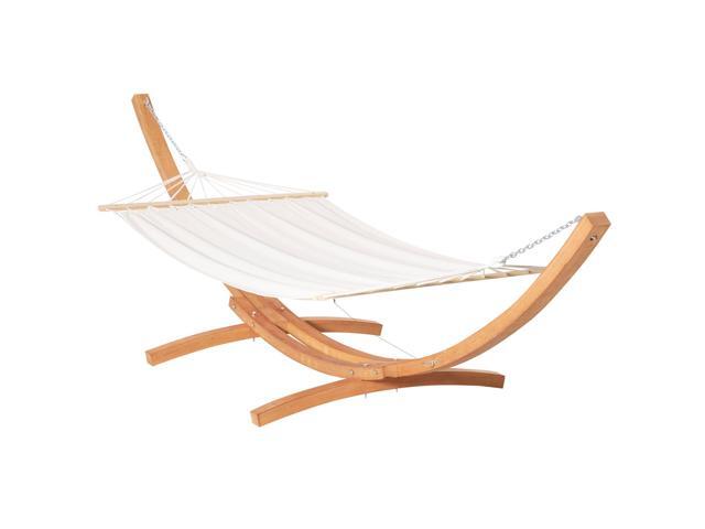 Aosom Outdoor Hammock with Stand, Extra Large Heavy Duty Wooden Frame, No Tree Needed, 12.8' Indoor Outside Boho Style Nap Bed, Natural Cotton, White