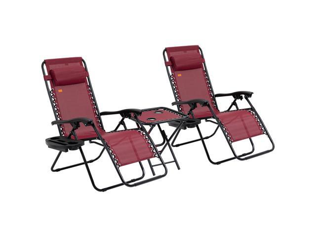 Aosom Zero Gravity Chair Set with Side Table, Folding Reclining Chair with Cupholders & Pillows, Adjustable Lounge Chairs for Pool, Backyard, Lawn,...