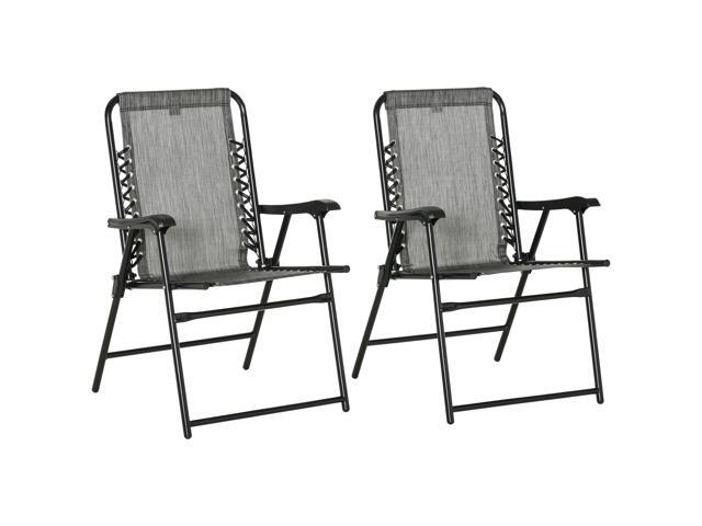 Aosom 2 Pieces Outdoor Folding Chair Set, Portable Capimg Chairs with Armrest for Patio, Pool, Beach, Gray