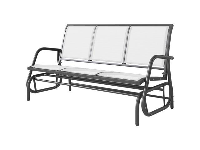 Aosom 3-Person Outdoor Patio Glider Bench, Porch Glider Swing with 3 Seats, Breathable Mesh Fabric, Metal Frame, Cream White