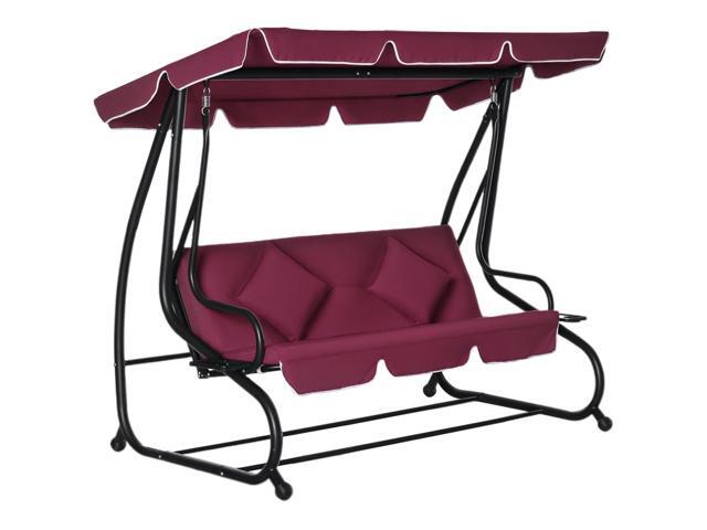 Aosom 3-Seat Outdoor Patio Swing Chair, Converting Flatbed, Outdoor Swing Glider with Adjustable Canopy, Removable Cushion and Pillows, for Porch,...