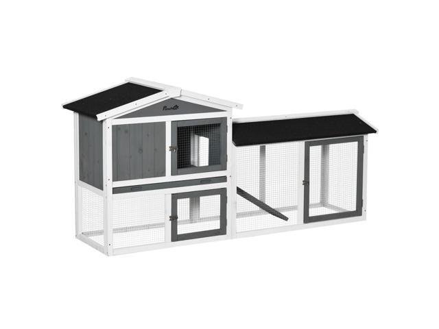 Aosom Wooden Rabbit Hutch with Run, Tray, Ramp for 1-3 Rabbits, Guinea Pigs, White