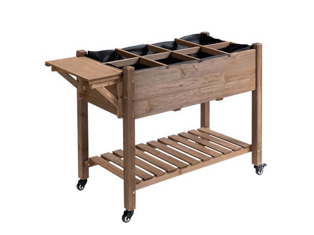 Aosom Wooden Garden Box, 34.25H with 8 Pockets and Lockable Wheels, Foldable Side Clapboard, Elevated and Self-Draining Design, to Grow Herbs,...
