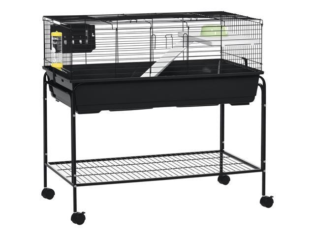 Aosom Two-Story Small Animal Cage Removable from Stand, Guinea Pig Cage with Shelf & Wheels, Pet Habitat for Hedgehog, Chinchilla, Ferret, 39' x...