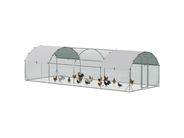 Aosom Large Metal Chicken Coop with Waterproof and Anti-UV Cover for Yard, Outdoor, Duck, Rabbit, 9.2' x 24.9' x 6.5'