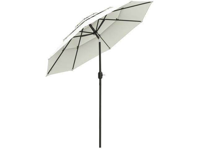 Aosom 9FT 3 Tiers Patio Umbrella Outdoor Market Umbrella with Crank, Push Button Tilt for Deck, Backyard and Lawn, Beige