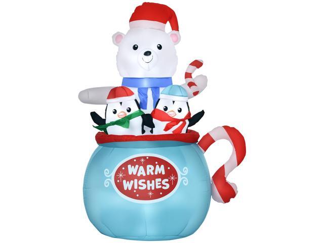 Aosom 5ft Christmas Inflatables Outdoor Decorations Blessed Polar Bear and Penguins in the Cup, Blow-Up LED Yard Christmas Decor for Garden, Lawn,...