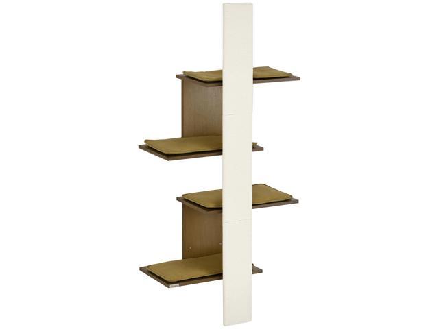 Aosom Wall-Mounted Cat Tree, 4-Layer Cat Wall Shelves Furniture with Scratching Board, Kitten Activity Center with Cushions, Natural