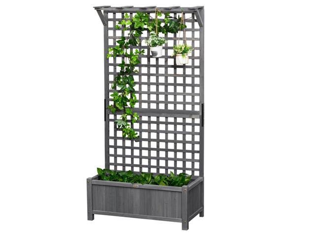 Aosom Wood Planter with Trellis for Vine Climbing, Raised Garden Bed, Privacy Screen for Backyard, Patio, Dark Gray