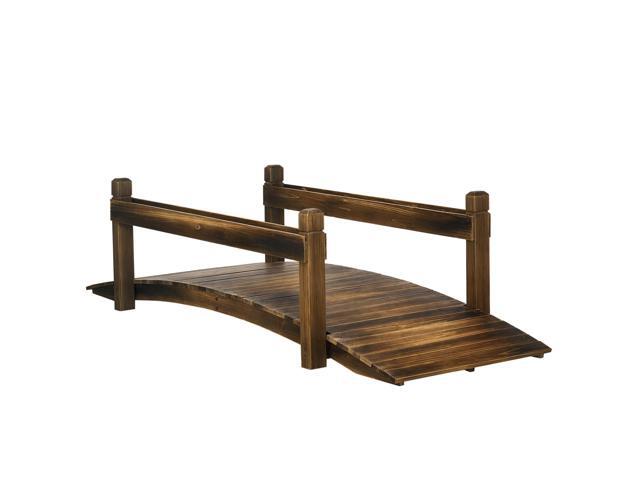 Aosom 7.5' Wooden Garden Bridge with Planters, Stained Finish Arc Footbridge with Safety Railings for Backyard, Pond Stream, Stained Wood