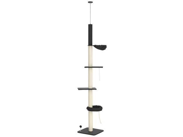 Aosom Floor To Ceiling Cat Tree, 5-Tier Cat Climbing Tower, 95''-106'' Height Adjustable with Carpeted Platforms, Cozy Bed, Hammock, Scratching...