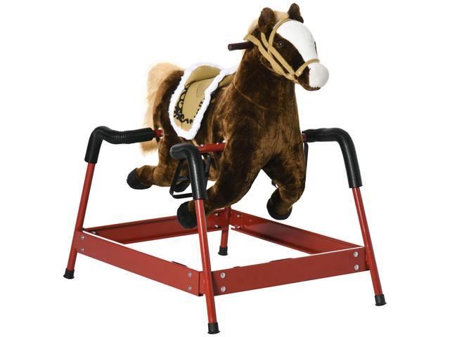 AosomQaba Kids Spring Rocking Horse, Ride on Horse for Girls and Boys with Animal Sounds, Plush Animal Ride-on Toy with Soft Feel, Interactive Toy...