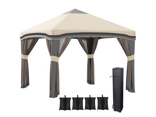 Aosom 10' x 10' Pop Up Canopy Tent with Netting, Instant Tents for Parties, Height Adjustable, with Wheeled Carry Bag and 4 Sand Bags for Outdoor,...